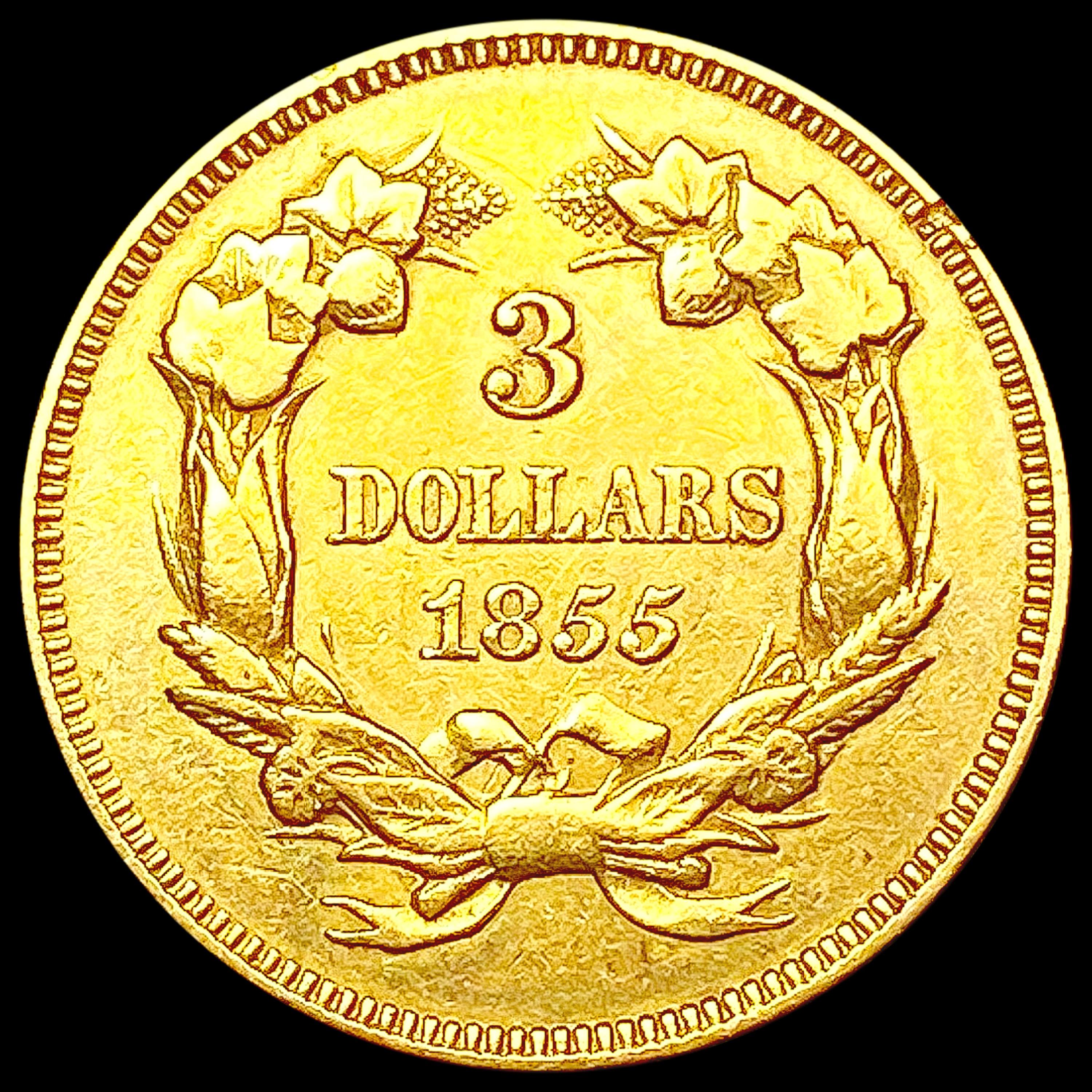 1855 $3 Gold Piece CLOSELY UNCIRCULATED