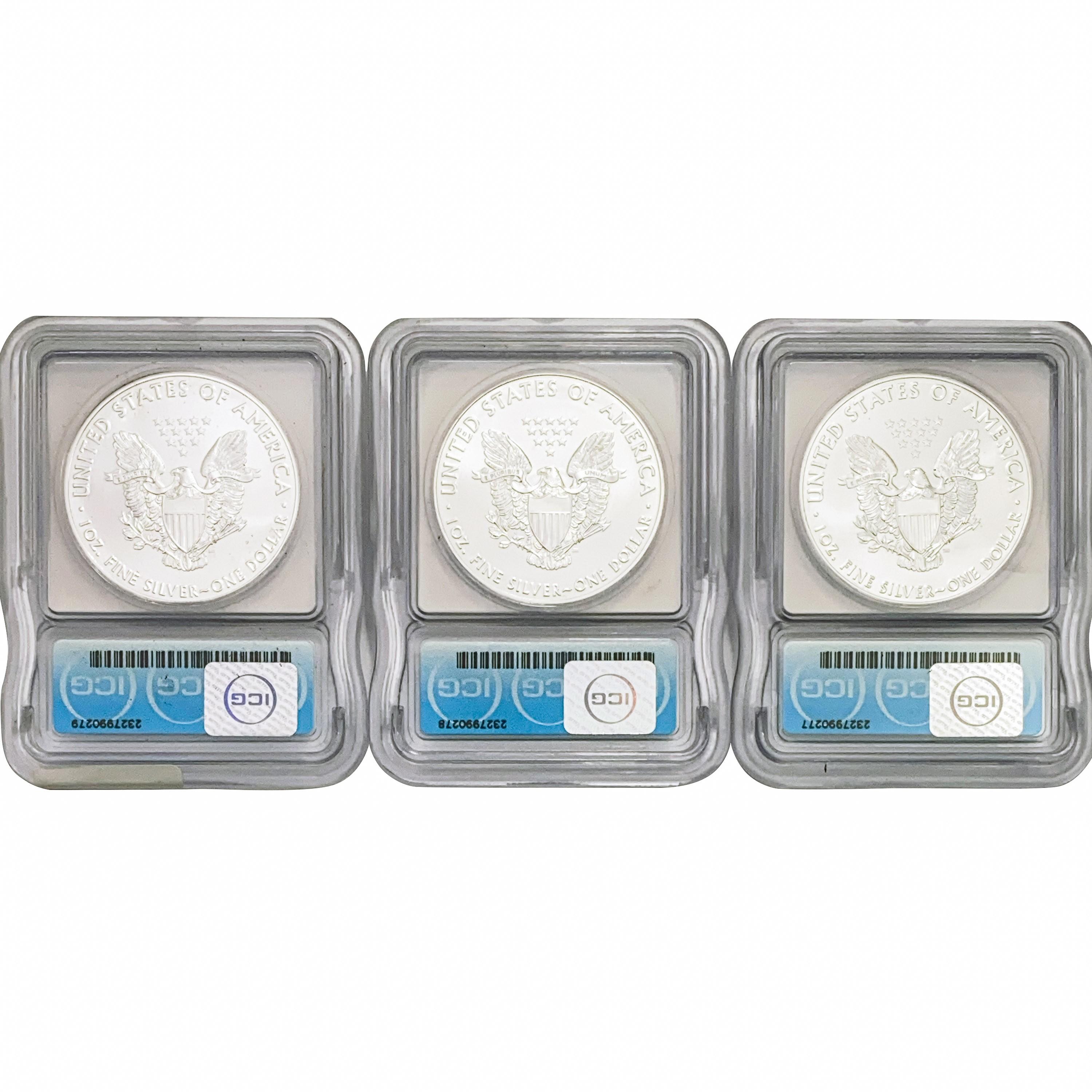2021-(P) US Silver Eagles [3 Coins] ICG MS69
