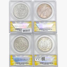 1891-1926 [4] US Varied Silver Dollars ANACS MS/AU