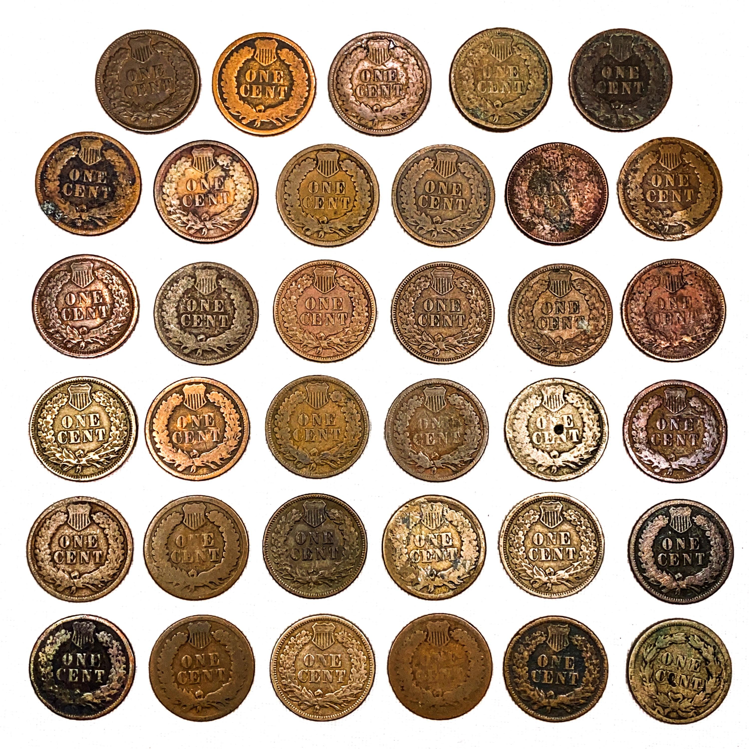 1859-1889 Varied Date Indian Head Cents [35 Coins]