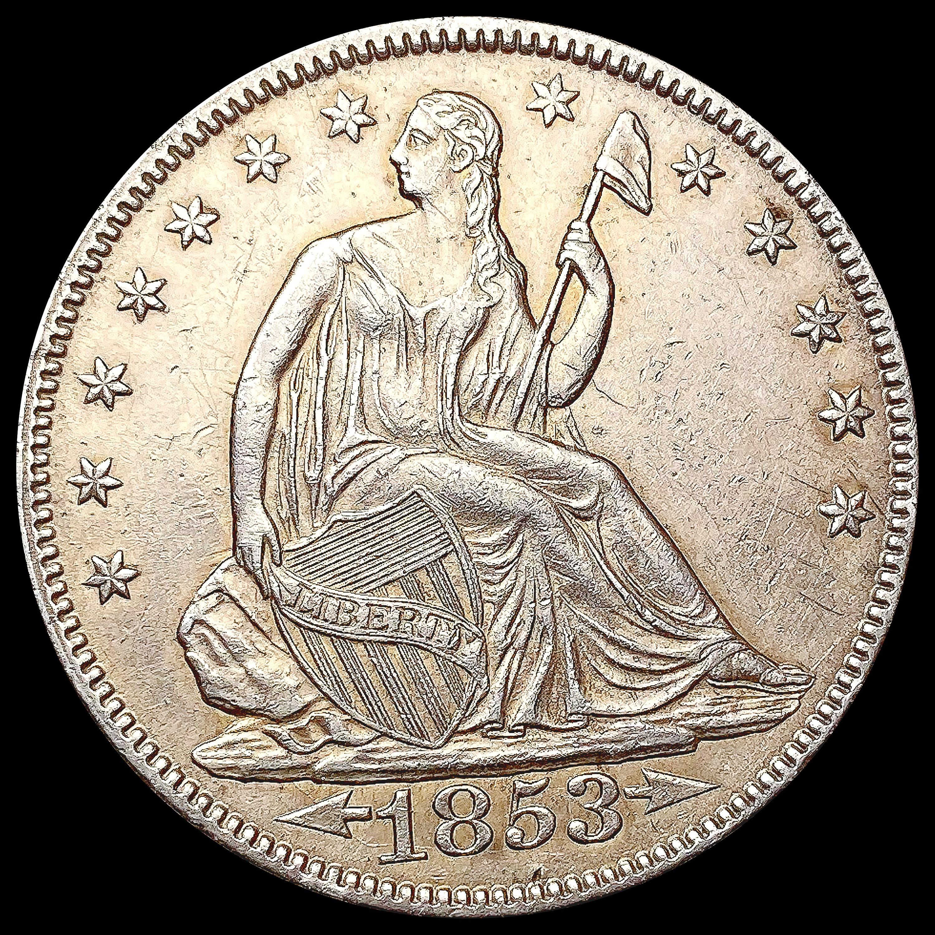 1853 Arws & Rays Seated Liberty Half Dollar CLOSEL