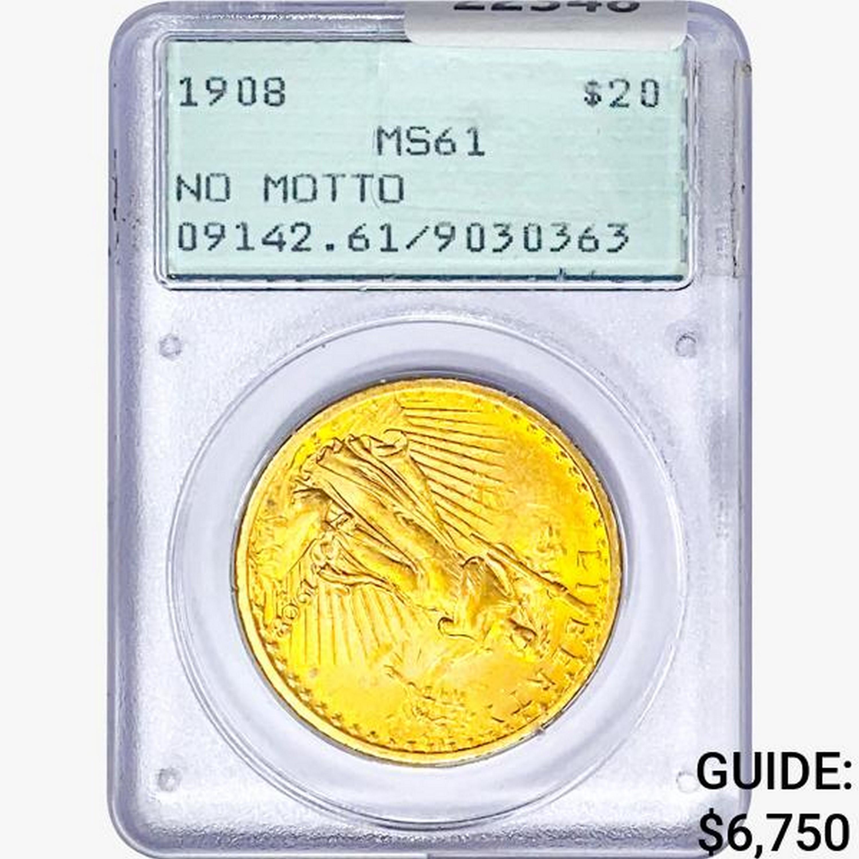 1908 $20 Gold Double Eagle PCGS MS61 No Motto