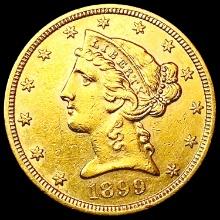 1899-S $5 Gold Half Eagle CLOSELY UNCIRCULATED
