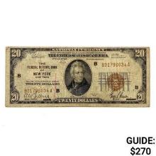 1929 B $20 US Bank of New York Fed Res Note