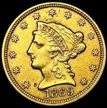 1869-S $2.50 Gold Quarter Eagle CLOSELY UNCIRCULAT