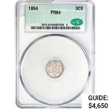 1864 CAC Silver Three Cent CAC PR64