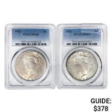 1922 [2] Silver Peace Dollar PCGS MS64