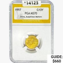 1997 China .0999oz Gold 10 Yuan PGA MS70 Auspiciou