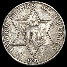 1861 Silver Three Cent CLOSELY UNCIRCULATED