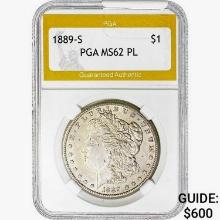 1889-S Morgan Silver Dollar PGA MS62 PL