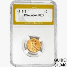 1919-S Wheat Cent PGA MS64 RED