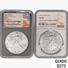 [2] American 1oz Silver Eagles NGC MS70 [2016, 202