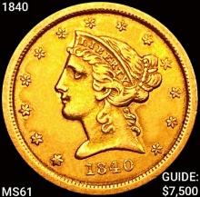 1840 $5 Gold Half Eagle UNCIRCULATED