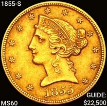 1855-S $5 Gold Half Eagle UNCIRCULATED