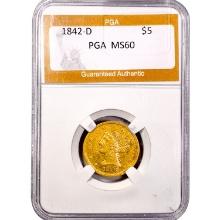 1842-D $5 Gold Half Eagle PGA MS60