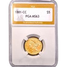 1881-CC $5 Gold Half Eagle PGA MS63