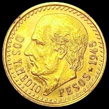 1945 Mexico 2.5 Pesos 0.0603oz Gold UNCIRCULATED