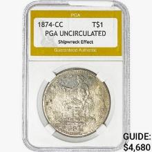 1874-CC Silver Trade Dollar PGA UNC  Shipwreck Eff