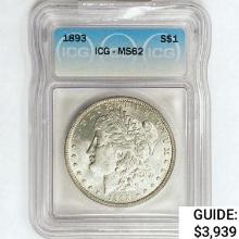 1893 Morgan Silver Dollar ICG MS62