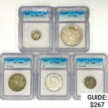 [5] US Varied Silver Coinage ICG AU,MS 1922-1968