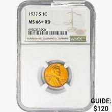 1937-S Wheat Cent NGC MS66+ RD