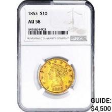 1853 $10 Gold Eagle NGC AU58