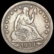 1853 Arrows and Rays Seated Liberty Quarter CLOSEL