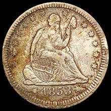 1853 Arrows and Rays Seated Liberty Quarter LIGHTL