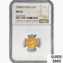 1900SO Chile 5 Pesos .0883oz. Gold NGC MS62