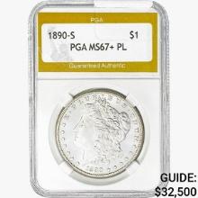 1890-S Morgan Silver Dollar PGA MS67+ PL