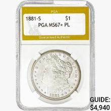1881-S Morgan Silver Dollar PGA MS67+ PL