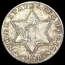 1858 Silver Three Cent CLOSELY UNCIRCULATED
