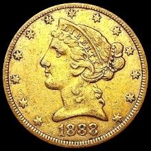 1888-S $5 Gold Half Eagle CLOSELY UNCIRCULATED