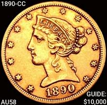 1890-CC $5 Gold Half Eagle CHOICE AU
