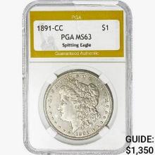 1891-CC Morgan Silver Dollar PGA MS63 Spitting Eagle