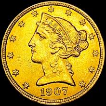 1907 $5 Gold Half Eagle UNCIRCULATED