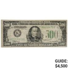 FR. 2202-K 1934-A $500 FIVE HUNDRED DOLLARS FRN FEDERAL RESERVE NOTE DALLAS, TX VERY FINE