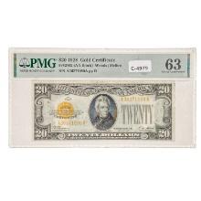 FR. 2400 1928 $20 TWENTY DOLLARS GOLD CERTIFICATE CURRENCY NOTE PMG CHOICE UNCIRCULATED-63