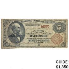 1882 $5 BB THE NATIONAL BANK OF COMMERCE OF BALTIMORE, MD NATIONAL CURRENCY CH. #4285