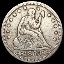 1853-O Arrows, Rays Seated Liberty Quarter NEARLY UNCIRCULATED