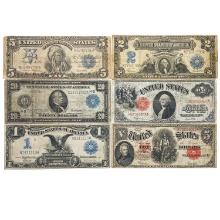 LOT OF (6) MIXED LARGE SIZE CURRENCY NOTES 1899-1917
