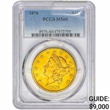 1876 $20 Gold Double Eagle PCGS MS60