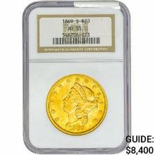 1869-S $20 Gold Double Eagle NGC AU55
