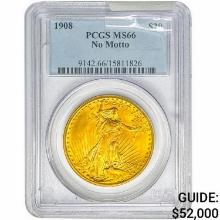 1908 $20 Gold Double Eagle PCGS MS66 No Motto