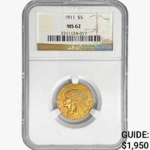 1911 $5 Gold Half Eagle NGC MS62