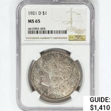 1921-D Morgan Silver Dollar NGC MS65