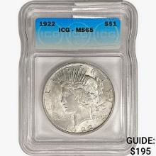 1922 Silver Peace Dollar ICG MS65