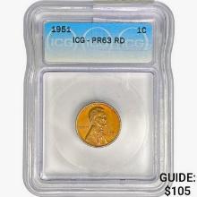 1951 Wheat Cent ICG PR63 RD