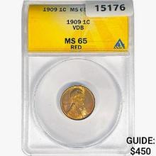 1909 VDB Wheat Cent ANACS MS65 RED