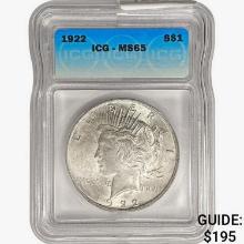 1922 Silver Peace Dollar ICG MS65